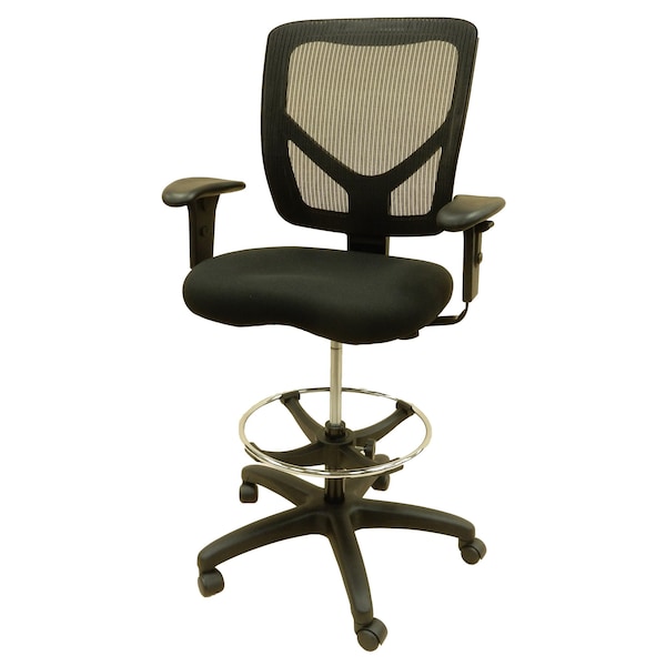 Drafting Chair Fabric Seat Mesh Back 20 in to 30 in Seat Ht Adj. 300 lbs. Seat Cap Armrest Casters